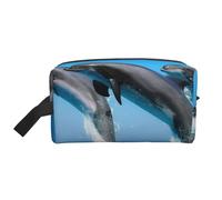 Delfines Saltando Invierno, Bolsa de Maquillaje Bolsa de cosméticos Bolsa de artículos de tocador de Viaje portátil Organizador de Bolsa de Maquillaje