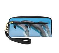 Delfines Saltando Invierno, Bolsa de Maquillaje Bolsa de cosméticos Bolsa de Aseo de Viaje portátil Estuche de Cuero para Mujeres y niñas