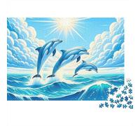 Delfines Salto Océano Puzzle de 1000 Piezas Papel para Adultos Luz Solar Juego de Puzzle 1000 Piezas 52x38cm/1000pcs