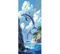Delfini Dipingere con i Numeri Adulti, Misura XXL 35x105cm,Mare Paint by Numbers Kit Principianti Con 3 Penne, Kit Fai Da Te, Hobby Creativi Adulti Regalo Donna Decorazioni, (Senza Cornice) P0M-1006