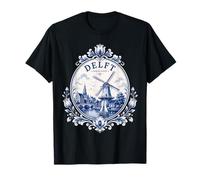Delft Holland Windmill Blue Tile Art Dutch Canal Porcelain Camiseta