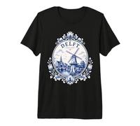 Delft Holland Windmill Blue Tile Art Dutch Canal Porcelain Camiseta Premium