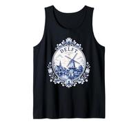 Delft Holland Windmill Blue Tile Art Dutch Canal Porcelain Camiseta sin Mangas