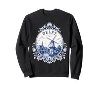 Delft Holland Windmill Blue Tile Art Dutch Canal Porcelain Sudadera