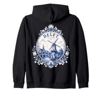 Delft Holland Windmill Blue Tile Art Dutch Canal Porcelain Sudadera con Capucha