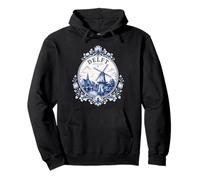Delft Holland Windmill Blue Tile Art Dutch Canal Porcelain Sudadera con Capucha