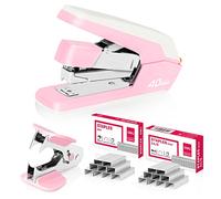 deli Engrapadora de escritorio estándar sin esfuerzo, grapadora con un solo dedo, adecuada para accesorios de escritorio de oficina y suministros de oficina en casa (rosa)