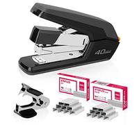 Deli Engrapadora de escritorio sin esfuerzo, engrapadora resistente, capacidad de 40 a 50 hojas, un dedo, sin esfuerzo, incluye grapas y removedor de grapas, color negro