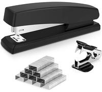 Deli Grapadora de escritorio, capacidad de 25 hojas, incluye 1000 grapas y extractor de grapas, color negro