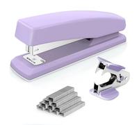 Deli Grapadora de escritorio, grapadora de oficina, capacidad de 25 hojas, incluye 1000 grapas y quitagrapas (morado)