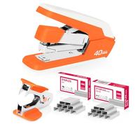 Deli Grapadora de escritorio sin esfuerzo, grapadora resistente, un dedo, sin esfuerzo, incluye grapas y removedor de grapas, naranja, B-40-50 hojas