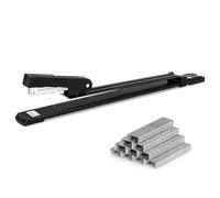 Deli Grapadora de largo alcance con 1000 grapas, capacidad de 20 hojas, grapadoras estándar de brazo largo para encuadernación de folletos o libros, color negro