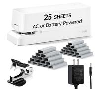 Deli Grapadora eléctrica, grapadora de escritorio resistente, incluye 2000 grapas y 1 removedor de grapas, funciona con pilas automáticas, sin atascos, 25 hojas, profesional para oficina, hogar