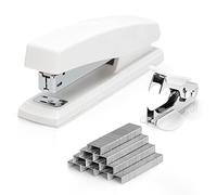 Deli Grapadora para grapas 24/6 y 26/6, grapadora de escritorio de oficina con capacidad de 25 hojas, incluye 1000 grapas y removedor de grapas, color blanco