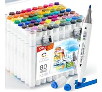 deli Juego de rotuladores de alcohol de 80 colores, marcadores de arte permanentes de doble punta con puntas finas y biseladas, rotuladores para colorear para adultos, artistas y estudiantes, viene en