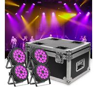 DELIBANG 4 piezas 200W 18 LED par Proyector + 1 pieza Flightcase set, RGB+UV 8CH par LED reflector, automático/estroboscópico/DMX512/maestro-esclavo/rueda de desplazamiento silenciosa dura