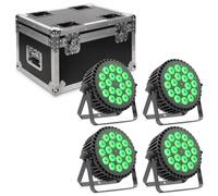 DELIBANG 4 piezas de foco LED PAR con estuche de transporte, 200W, 18 LED, foco de escenario, 8 canales, LED RGBW, DMX512, estroboscópico, modo de sonido activado, iluminación para DJ, efecto de luz