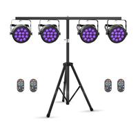DELIBANG 4 Piezas LED Par Foco Luz de Escenario con soportes, 84W RGBW DMX Luz de Fiesta Disco con Control Remoto Sonido Maestro-Esclavo Auto Par Foco para DJ Bar Boda Halloween Navidad