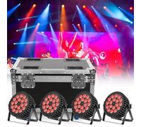 DELIBANG 4 unidades de 18 LED par Stage Light Shell de aluminio con Flightcase, 200 W RGBW Disco Party Light con Auto/Strobe / DMX512 modo de control, Disco Light Moving Head para Party Club Bar