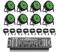 DELIBANG 8PCS 200W RGBW Faro Par LED con DMX Controlador, 18 LED Luz escenario Foco Luz Discoteca Sonido Estroboscópico Modo Activo Iluminación DJ Efecto para Show Bar KTV Fiesta Halloween