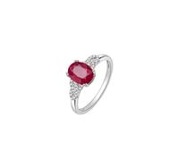 Delicada alianza de boda, anillos de moda para mujer con rubí ovalado y diamante de oro blanco, T 1/2, Oro blanco de 9 quilates, Rubí