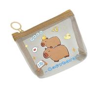 Delicada cartera de malla con estampado de capibara con cremallera, organizada para mujeres que aman los accesorios temáticos de animales, práctica bolsa de malla para monedas, Dos capibaras, Mass