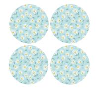 Delicada Margarita Floral Azul y Blanca,Posavasos Redondos de Corcho MDF, Almohadilla para Tazas, Juego de 4 Posavasos para Bebidas