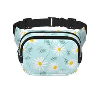 Delicada Margarita Floral Azul y Blanca,Riñonera Cuadrada de Doble Capa, Bolso de Viaje, Bolso Informal para el Pecho.