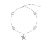 Delicada pulsera de tobillo de plata esterlina con dije de estrella de mar dorada y perla for mujer, moderna tobillera ajustable que no se deslustra, joyería de moda for playa de verano, regalo(Platin