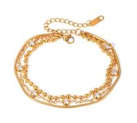 Delicada pulsera en capas para mujer, pulseras de cadena de cuentas doradas, no se deslustran, impermeables, conjuntos de joyas doradas, talla única, acero inoxidable, circonita cúbica