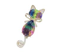 Delicado broche de diseño felino con cristales brillantes, accesorio de pecho de aleación resistente, regalo para los amantes de los animales, joyería felina de aleación, One Size, como se describe