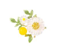 Delicado broche de margaritas con perlas y diseños de hojas verdes, accesorio de moda para mujer, busca elegante y estilos. Broche elegante para mujer