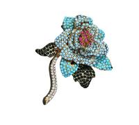 Delicado broche de peonía de estilos chinos con diamantes de imitación brillantes esmaltados en forma de flor accesorio de aleación para eventos especiales, diamantes de imitación brillantes