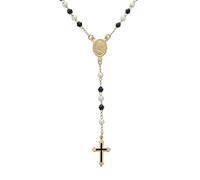Delicado Collar De Cuentas De Rosario Con Medallón De La Virgen María Y Perlas Simuladas En Blanco Y Negro Para Mujeres Adolescentes Chapado En Oro De 18 Quilates