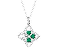 Delicado collar de trébol de cuatro hojas para mujer, colgante de trébol irlandés con estrella de cruz con cristales de circonita verde, cadena de acero inoxidable ajustable de 45 + 5 cm, gargantilla