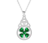 Delicado collar de trébol y nudo celta para mujer, colgante de lágrima chapado en plata con cristales de circonita verde, cadena ajustable de 45 + 5 cm, trébol irlandés de la suerte, regalo de joyería
