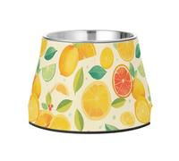 Delicado cuenco antideslizante de acero inoxidable con diseño de limones y limas de dibujos animados para perros y gatos, para amar a las mascotas, comer lentamente