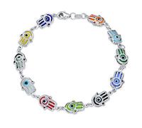 Delicado Delicado Amuleto Turco Talismán Protección Buena Suerte Multi Color Amarillo Rojo Azul Hamsa Fátima Mano Y El Mal De Ojo Encanto Pulsera Para Adolescente Para Las Mujeres .925 Plata Esterlina