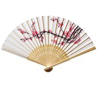 Delicado diseño de cerezos plegable de seda ventilador Favors, Blanco, 30