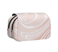 Delicado mármol Rosa con imitación de Oro Rosa. Estuche para lápices portátil con Doble Concha y Cremallera