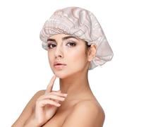 Delicado mármol rosa con imitación de oro rosa.,Gorro de dormir de satén para adultos - Gorro de dormir elástico para mujer, cubrecabello nocturno