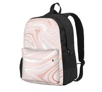 Delicado mármol rosa con imitación de oro rosa,Mochila con bolsillos, mochila informal para el día a día, resistente al agua, ideal para la escuela, viajes