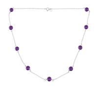 Delicado Simple Auténtico Collar De Amatista Púrpura Con Cuentas Redondas De Cadena De Plata De Ley .925 De 18 Pulgadas Para Mujeres