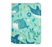 Delicado soporte impermeable de piel verde orca para pasaporte, para viajes, tarjeta de vacunación, soporte para pasaporte para mujer, ligero, Delicada caricatura verde orca, 1 size
