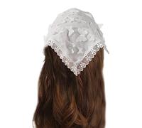 Delicado turbante de encaje con patrón de flores, bufanda triangular transparente para mujer, accesorio para el cabello
