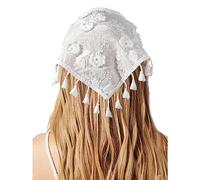 Delicado turbante de encaje con patrón de flores, bufanda triangular transparente para mujer, accesorio para el cabello