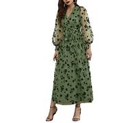 Delicado vestido largo de manga larga para mujer, holgado, cintura alta, cuello en V, estampado floral, para bodas, fiestas, invitados, vestidos largos para mujer, invitadas de boda, talla grande