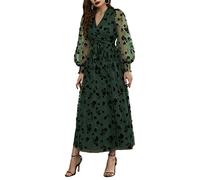 Delicado vestido largo de manga larga para mujer, holgado, cintura alta, cuello en V, estampado floral, para bodas, fiestas, invitados, vestidos largos para mujer, invitadas de boda, talla grande