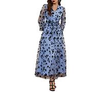 Delicado vestido largo de manga larga para mujer, holgado, cintura alta, cuello en V, estampado floral, para bodas, fiestas, invitados, vestidos largos para mujer, invitadas de boda, talla grande