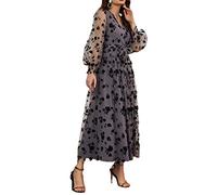 Delicado vestido largo de manga larga para mujer, holgado, cintura alta, cuello en V, estampado floral, para bodas, fiestas, invitados, vestidos largos para mujer, invitadas de boda, talla grande